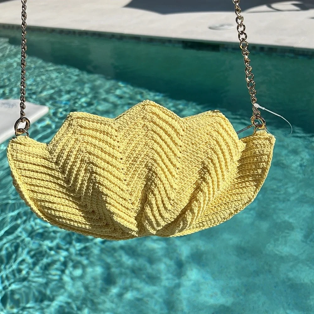 NEW! & OTHER STORIES crochet shell crossbody clutch chain bag yellow